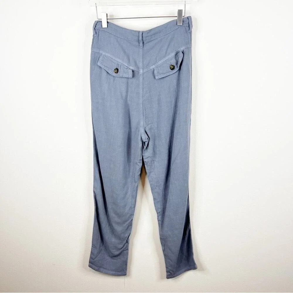NWT Free People Faded Love Linen Blend High Waist Pants 27 Blue
